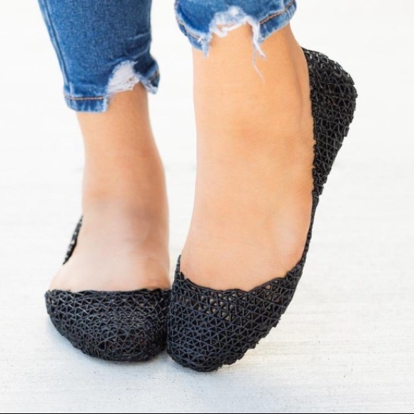 Bonita_TrendZ Shoes - Black Glitter Web Ballerina Jelly Flats